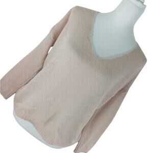 NWOT! NINA KENDOSA, PARIS! PALE CHAMPAGNE PINK ULTRA LIGHT V NECK SWEATER! SZ XL